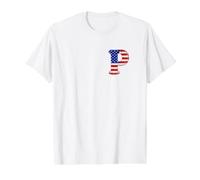 Letter P First Name Monogram Initial USA American Flag Print Value Graphic T-Shirt, Men, White, XL