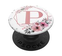 Letter P Initial Flower Pink Floral Pattern PopSockets PopGrip: Swappable Grip for Phones & Tablets