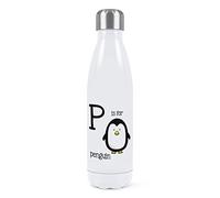 Letter P is for Penguin Double Wall Water Bottle Insulated Stainless Steel Sports Drinks 500ml White