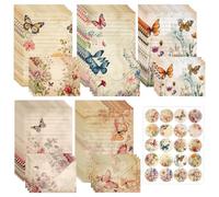 Letter Paper and Envelopes Set, 65 PCS A5 Writing Stationery with Vintage Butterfly Lined Paper, 30 Sheets & 15 Envelopes for Love Letters, Invitations, Office and School Use (Butterfly)