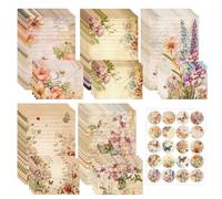 Letter Paper and Envelopes Set, 65 PCS A5 Writing Stationery with Vintage Floral Lined Paper, 30 Sheets & 15 Envelopes for Love Letters, Invitations, Office and School Use (Floral)