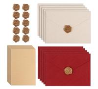 Letter Paper with Envelope, 35 Pieces Writing Paper Set with 10 Envelopes and 10 Wax Seals, Self-Adhesive and 15 A5 Letter Paper, Vintage Paper, Love Letter for Birthday, Wedding, Invitation, Greeting