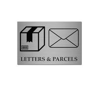 Letter & Parcel Box Sign 15 x 10 cm | Brushed Silver Aluminium Plaque | Self-Adhesive Stickers