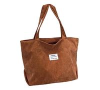 Letter Patch Decor Corduroy Shopper Bag Women Shoulder Bags Ladies Handbag Student Bag Cute Shoulder Bag (Brown, One Size)