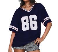 Letter Printed Jersey T-Shirtfor Women Loose Oversized V Neck Mesh Short Sleeve Top Number Graphic Y2k Sport Tees for Party Casual (C-03, XL)