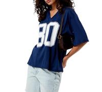 Letter Printed Jersey T-Shirtfor Women Loose Oversized V Neck Mesh Short Sleeve Top Number Graphic Y2k Sport Tees for Party Casual (F-06, S)