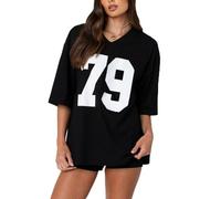 Letter Printed Jersey T-Shirtfor Women Loose Oversized V Neck Mesh Short Sleeve Top Number Graphic Y2k Sport Tees for Party Casual (D-03, S)