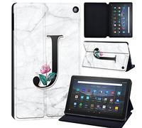 Letter Printed Leather slim lightweight Stand Cover Folio Case for A m a z o n Fire HD 10 and Fire HD 10 Plus (11th generation, 2021 release) Tablet (whitemarbleJ)