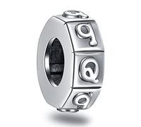 Letter Q Spacer Charms, Initial Q Alphabet Rubber Stopper Beads in Vintage 925 Sterling Silver, fits Pandora DIY Moments Bracelet, Personalized Gift for Queen/Stepmother/Godmom