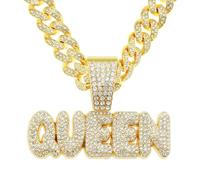 Letter Queen Pendant for Men Hip Hop Queen Cuban Necklace, Gold Sparkly Queen Cuban Necklace Iced Out Queen Cuban Chain Necklace Fashion Queen Cuban Necklace Stylish Queen Cuban Necklace