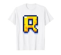 Letter R 8-Bit Pixel Alphabet Initial Design Value Graphic T-Shirt, Men, White, M