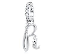 Letter R Charms Alphabet Pendant, 925 Sterling Silver Initial r Dangle CZ Bead fit Pandora Reflexions Necklace Bracelet con Letra, Gifts for Grandparents/Retirement