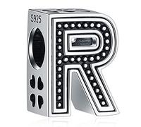 Letter R Charms, Initial R Alphabet Beads in Vintage 925 Sterling Silver, fits Pandora Charm Bracelet, Gift for Birthday/Children/Astronauts/Ramadan