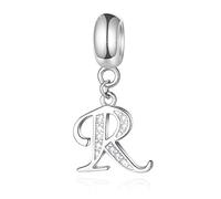 Letter R Charms Initial R Alphable Pendant Beads, 925 Sterling Silver Letra Charm Dangle with Clear CZ, fit Pandora Women Bracelet Necklace, Gifts for Couple/Girl/Retirement