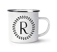 Letter R Floral Wreath Alphabet Retro Enamel Mug Cup