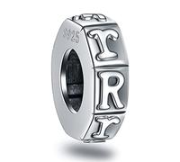 Letter R Spacer Charms, Initial R Alphabet Rubber Stopper Beads in Vintage 925 Sterling Silver, fits Pandora Style Moments Bracelet, Personalized Gift for Happy Bday/Ramadan