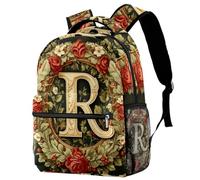 Letter R Surrounded by Wreath Art Pattern Backpack for Teen Girls Boys, School Bag for Elementary Middle Students
