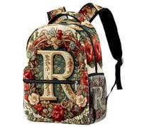 Letter R Surrounded by Wreath Retro Pattern Backpack for Teen Girls Boys, School Bag for Elementary Middle Students