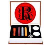 Letter R Wax Seal Stamp Set, ANBOSE Alphabet R Letters Wax Sealing Stamp Kit Including 1Pcs Wooden Handle Copper Seal, 3Pcs Wax Seal Sticks, 1Pcs Melting Spoon and 2Pcs White Candles (Letter-R)