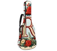 Letter R with Wreath Retro Pattern Acoustic Guitar Bag Thick Padded, Waterproof Guitar Gig Bag for 40 41 42 Inch Guitars