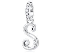 Letter S Charms Alphabet Pendant, 925 Sterling Silver Initial s Dangle CZ Bead fit Pandora Snake Chain Bracelet con Letra, Gifts for Sister/Son/St Patricks Day/September/Grandson