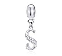Letter S Charms Initial S Alphable Pendant Beads, 925 Sterling Silver Letra Charm Dangle with Clear CZ, fit Pandora Snake Valentines Day Bracelet, Gifts for Sister/Stepmom/Son