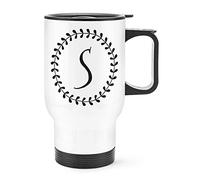 Letter S Floral Wreath Alphabet Travel Mug Cup with Handle