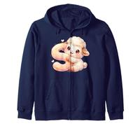 Letter S Sheep Watercolor Cute Baby Animal Alphabet Initial Zip Hoodie