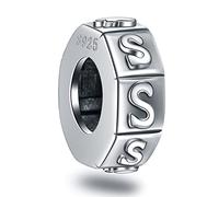 Letter S Spacer Charms, Initial S Alphabet Rubber Stopper Beads in Vintage 925 Sterling Silver, fits Pandora Style Bracelet, Personalized Gift for Sister/Son/St. Patrick's Day