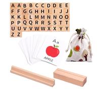 Letter Spelling Game, Wooden Blocks Spelling Game, Wooden Alphabet Blocks Spelling Cards - Letter Blocks with Cartoon Pictures for Kindergarten