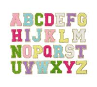 Letter Stickers, 26 Pieces Iron On Patches & Self Adhesive Soft Chenille Letters Iron On with Glitter Border - Alphabet Fabric Patches for Clothes, Bags, Hats (Color B)