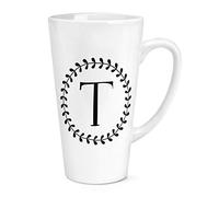 Letter T Floral Wreath Alphabet 17oz Large Latte Mug Cup