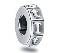 Letter T Spacer Charms, Initial T Alphabet Rubber Stopper Beads in Retro 925 Sterling Silver, fits Pandora Mothers Day Snake Chain, Personalized Gift for Teenager/Travel/Thanksgiving Day