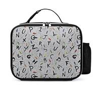 Letter Things White Lunch Bag Leakproof Tote Box with Handle Pocket Cute Prints Insulated Coolerfor Women Men Work Picnic Camping