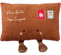Letter to Santa Plush Envelope Cushion with Dangling Legs, Brown | 37 x 25 cm Body, Curly-Textured Finish, Embroidered Message, 2 Colour Options, Festive Decor Accent