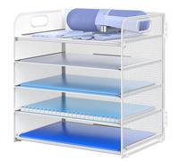 Letter Tray Paper Organizer 5-Tier Desk Organizer File Organizer Paper Holder with Handle, Metal Desktop Document Shelf Tray Office Classroom Organization - White