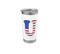 Letter U First Name Monogram Initial USA American Flag Print Stainless Steel Insulated Tumbler