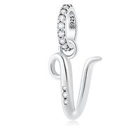 Letter V Charms Alphabet Pendant, 925 Sterling Silver Initial v Dangle CZ Bead fit Pandora Valentines Day Bracelet con Letra, Gifts for Parents/Grandbaby/Customized Name/Vacation