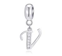 Letter V Charms Initial V Alphable Pendant Beads, 925 Sterling Silver Letra Charm Dangle with Clear CZ, fit Pandora Valentines Day Bracelet, Gifts for Girls/Boys/Thanksgiving Day