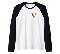 Letter V First Name Monogram Initial Leopard Print Raglan Baseball Tee