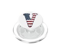 Letter V First Name Monogram initial USA American Flag print PopSockets PopGrip for MagSafe