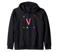 Letter V Initial Name hearts with letter v Monogram Alphapet Zip Hoodie