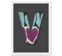 Letter V Love Metal Effect NYC Decorative Graffiti Mural Alphabet Initial Stencil Artwork Framed Wall Art Print A4 Artery8 White One Size