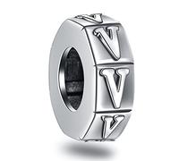Letter V Spacer Charms, Initial V Alphabet Rubber Stopper Beads in Retro 925 Sterling Silver, fits Pandora Valentines Bracelet, Personalized Gift for Friends/Girlfriend/Boyfriend
