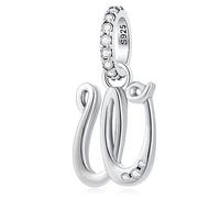 Letter W Charms Alphabet Pendant, 925 Sterling Silver Initial w Dangle CZ Bead fit Pandora Women Bracelet con Letra, Gifts for Wifey/Wedding Anniversary/Wife Husband