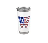 Letter W First Name Monogram Initial USA American Flag Print Stainless Steel Insulated Tumbler