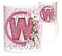 Letter W Gift Mug, Monogram W Mug, Alphabet Letter W Mug, Birthday or Celebration Gift for People Who's Name Begins with W. Pink Flower Design Mug, Initial W Gift.