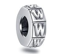 Letter W Spacer Charms, Initial W Alphabet Rubber Stopper Beads in Antique 925 Sterling Silver, fits Pandora Brand Bracelet, Personalized Gift for Women/Wife/Wedding