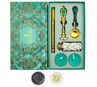 Letter Wax Seal Stamp, Ioggtser Alphabet A Wax Seal Stamp Set Including 1Pcs Copper Head with Iron Handle, 60 Pcs Wax Seal Beads, 1Pcs Wooden Melting Spoon, 2Pcs Candles, 1Pcs Wax Seal Pen