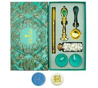 Letter Wax Seal Stamp, Ioggtser Alphabet D Wax Seal Stamp Set Including 1Pcs Copper Head with Iron Handle, 60 Pcs Wax Seal Beads, 1Pcs Wooden Melting Spoon, 2Pcs Candles, 1Pcs Wax Seal Pen